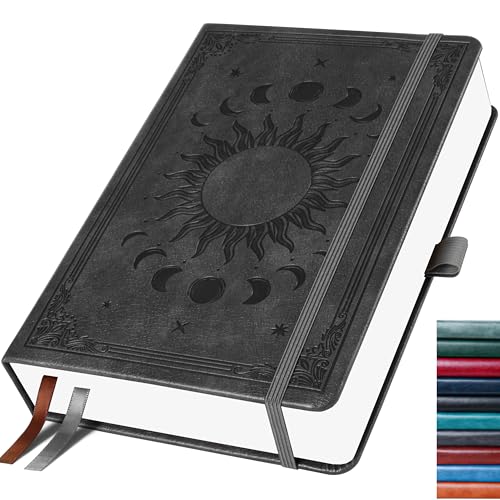 HwxBen Bullet Dotted Journal, Gepunktetes Notizbuch, 256 Seiten, 135gsm Tintenfestes Papier, PU Hard Cover, Elastisches Band, Innentasche, Für Arbeit, Büro und Schule, 14,5 x 21 cm (Dunkelgrau) von HwxBen