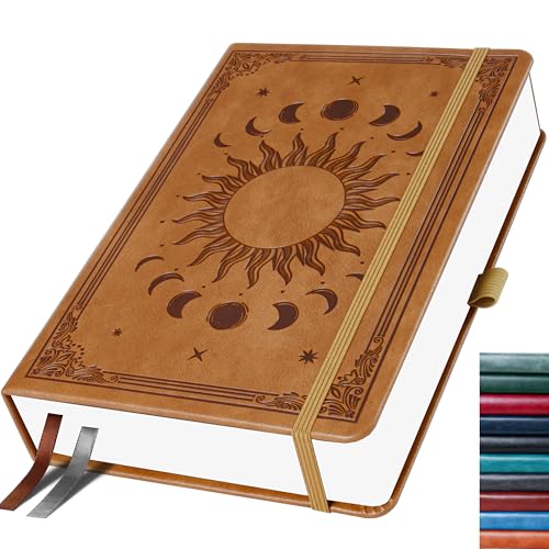 HwxBen Bullet Dotted Journal, Gepunktetes Notizbuch, 256 Seiten, 135gsm Tintenfestes Papier, PU Hard Cover, Elastisches Band, Innentasche, Für Arbeit, Büro und Schule, 14,5 x 21 cm (Hellbraun) von HwxBen