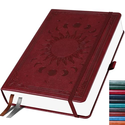 HwxBen Bullet Dotted Journal, Gepunktetes Notizbuch, 256 Seiten, 135gsm Tintenfestes Papier, PU Hard Cover, Elastisches Band, Innentasche, Für Arbeit, Büro und Schule, 14,5 x 21 cm (Weinrot) von HwxBen