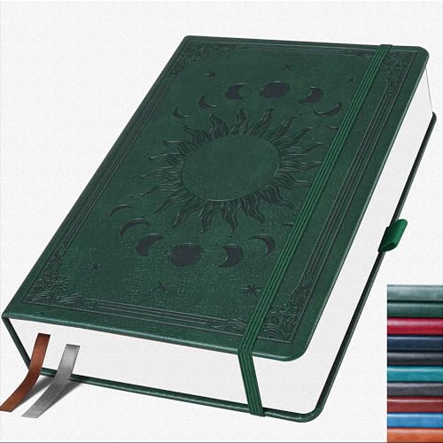 HwxBen Bullet Dotted Journal, Gepunktetes Notizbuch, 256 Seiten, 135gsm Tintenfestes Papier, PU Hard Cover, Elastisches Band, Innentasche, Für Arbeit, Büro und Schule, 19 x 25 cm (Dunkelgrün) von HwxBen
