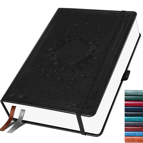 HwxBen Bullet Dotted Journal, Gepunktetes Notizbuch, 256 Seiten, 135gsm Tintenfestes Papier, PU Hard Cover, Elastisches Band, Innentasche, Für Arbeit, Büro und Schule, 19 x 25 cm (Schwarz) von HwxBen