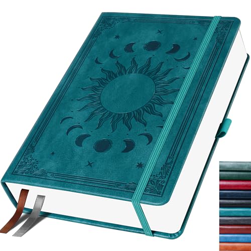 HwxBen Bullet Dotted Journal, Gepunktetes Notizbuch, 256 Seiten, 135gsm Tintenfestes Papier, PU Hard Cover, Elastisches Band, Innentasche, Für Arbeit, Büro und Schule, 19 x 25 cm (SeeGrün) von HwxBen