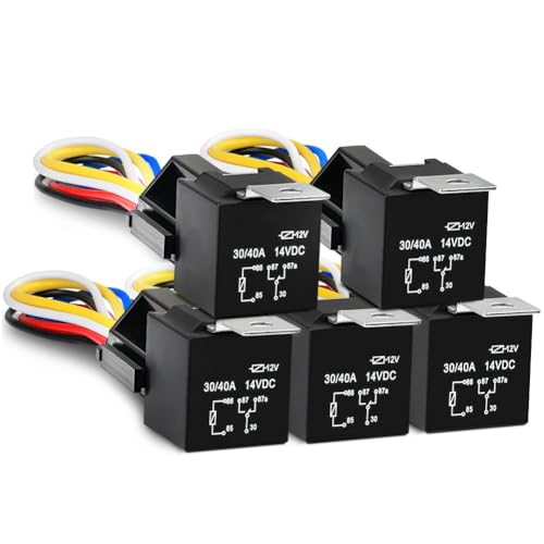 Hxhsgmeh Automotive-Kit 5-Pin 30/40A 12V SPDT-Relaissockel mit Verriegelungsdraht-Harness - 5er Pack Hxhsgmeh Automotive-Kit 5-Pin 30/40A 12V SPDT-Relaissockel mit Verriegelungsdraht-Harness - 5er Pack von Hxhsgmeh
