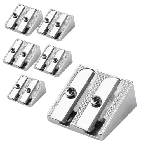 Hxhsgmeh Hand-Bleistiftspitzer, Metall-Bleistiftspitzer, Make-Up-Bleistiftspitzer, Buntstiftspitzer mit 2 Löchern, 6er-Pack von Hxhsgmeh