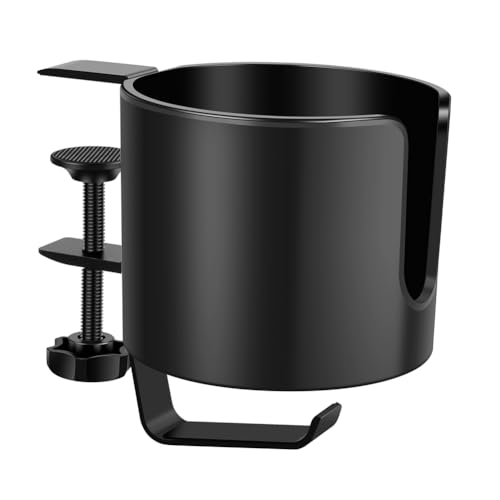 Hxhsgmeh Schreibtisch-Becherhalter für Kaffeetassen, Wasserbecher, Kopfhörer und Gaming-Desk. 2-In-1-Kopfhörerhalter, Rutschfester Verstellbarer Schreibtischklemmen-Becherhalter in Schwarz. von Hxhsgmeh