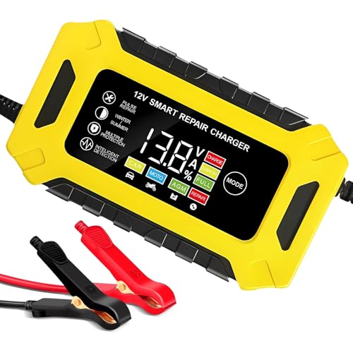HyAdierTech Autobatterie Ladegerät, 6A/12V Batterieladegerät Vollautomatisches Intelligentes Erhaltungsladegerät, Batterieladegerät Auto mit LCD-Bildschirm, Batterieladegerät für Auto und Motorrad von HyAdierTech