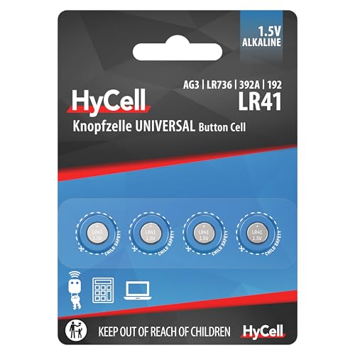HyCell Alkaline Knopfzellen LR41 1,5V, 4 Stück, AG3 GP192 L736, lange haltbar, für Taschenrechner, Spielzeug, Uhr HyCell Alkaline Knopfzellen LR41 1,5V, 4 Stück, AG3 GP192 L736, lange haltbar, für Taschenrechner, Spielzeug, Uhr von Ansmann