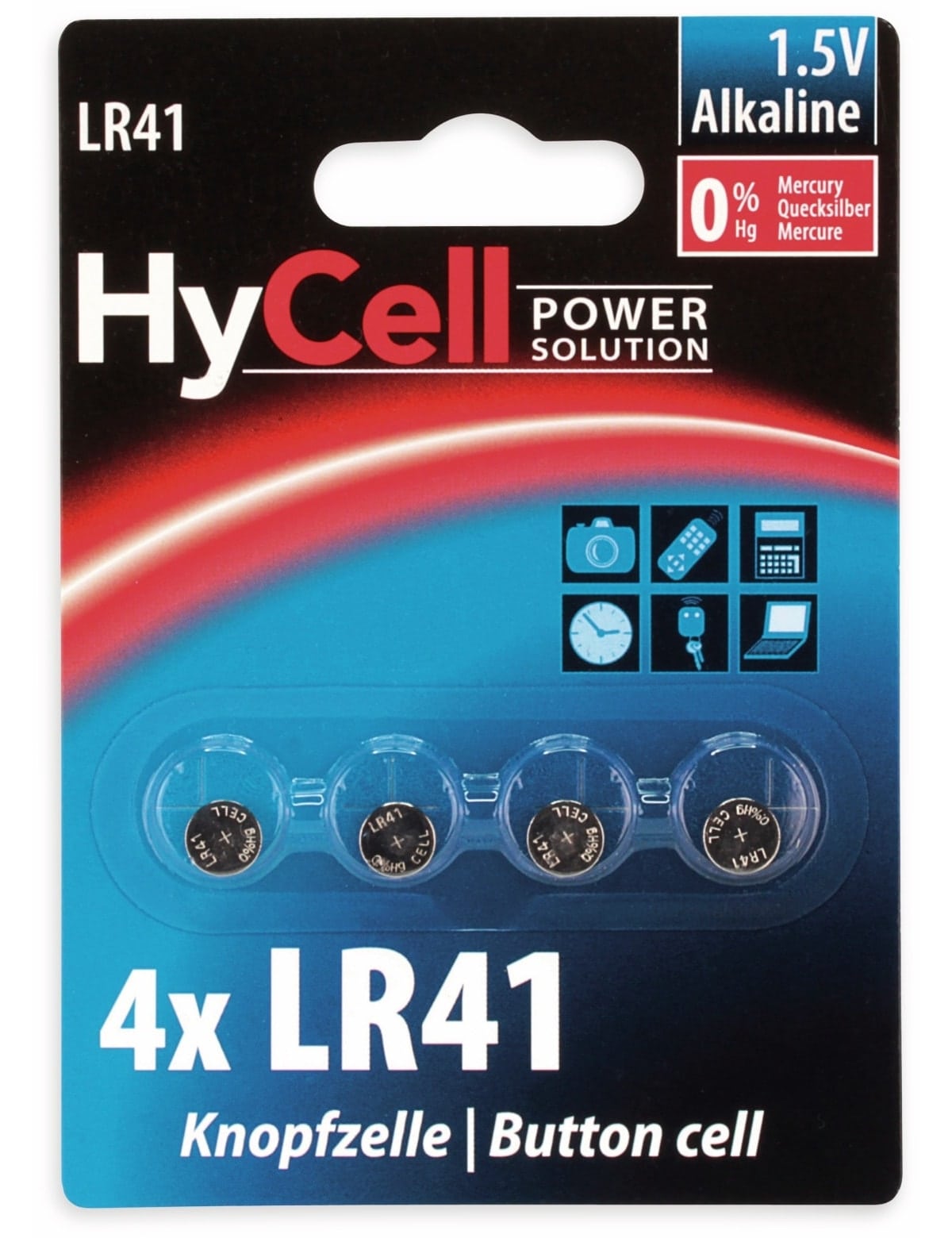 HYCELL Knopfzelle LR41, Alkaline, 1,5 V-, 4 Stück von HyCell