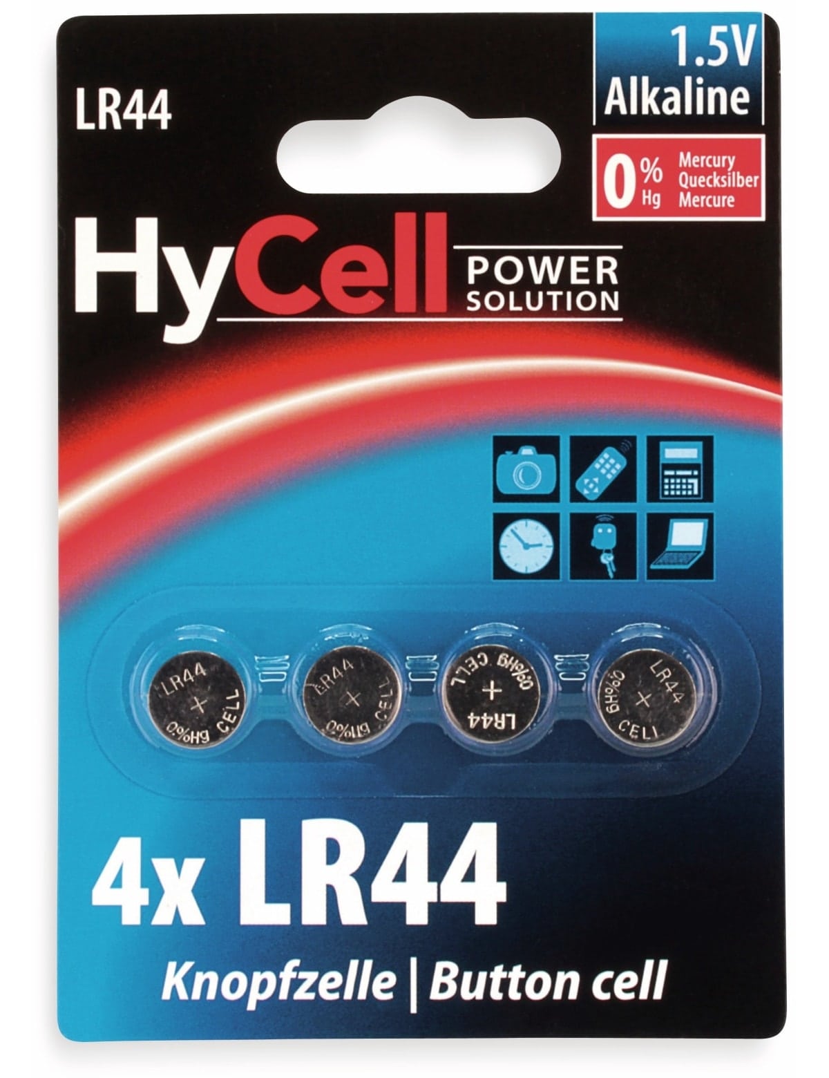 HYCELL Knopfzelle LR44, Alkaline, 1,5 V-, 4 Stück von HyCell