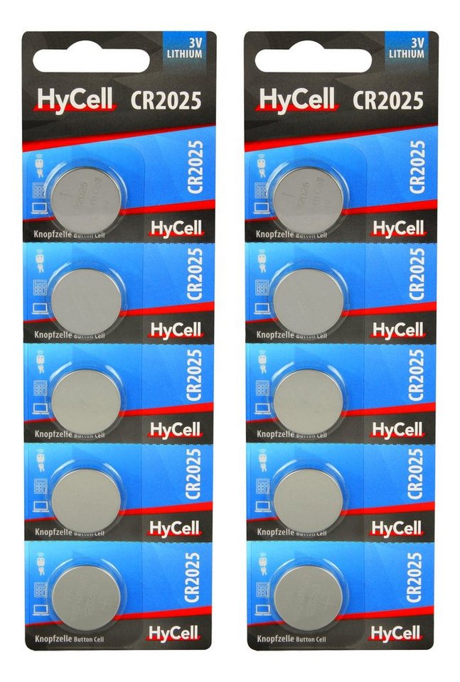 HyCell 10er Pack Lithium Knopfzellen CR2025 3V - Knopfbatterien - 10 Stück Knopfzelle von HyCell