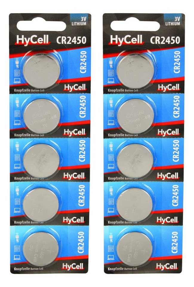 HyCell 10er Pack Lithium Knopfzellen CR2450 3V - Knopfbatterien - 10 Stück Knopfzelle von HyCell