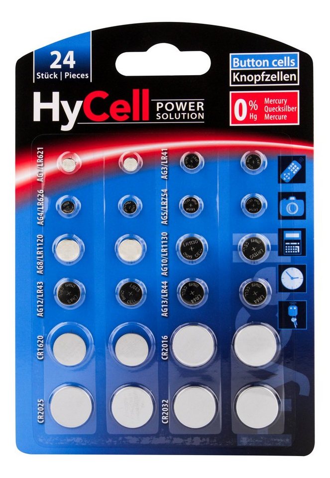HyCell 24x Knopfzellen-Sparset / verschiedene Größen Knopfzelle von HyCell