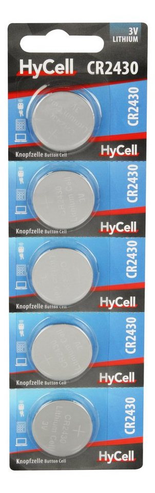 HyCell 5er Pack Lithium Knopfzellen CR2430 3V - Knopfbatterien - 5 Stück Knopfzelle von HyCell