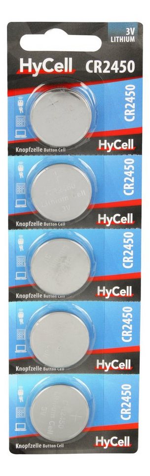 HyCell 5er Pack Lithium Knopfzellen CR2450 3V - Knopfbatterien - 5 Stück Knopfzelle von HyCell
