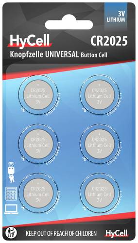 HyCell Knopfzelle CR 2025 3V 6 St. 140 mAh Lithium CR2025 HyCell Knopfzelle CR 2025 3V 6 St. 140 mAh Lithium CR2025 von HyCell