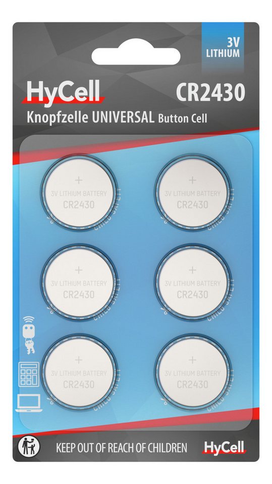 HyCell Lithium Knopfzellen CR2430 3V, 6 Stück Knopfzelle von HyCell