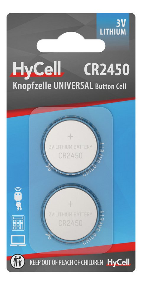 HyCell Lithium Knopfzellen CR2450 3V, 2 Stück Knopfzelle von HyCell
