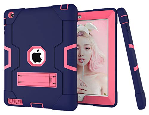 HyFone Hülle für iPad 2 3 4 - Robust Stoßfest Schwerlast Dauerhaft Ganzkörperschutz Schutzhülle Case Cover für iPad A1395 A1396 A1397 A1416 A1430 A1403 A1458 A1459 A1460 - [Marineblau/Rose Rot] von HyFone