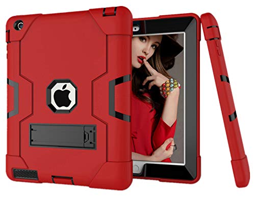 HyFone Hülle für iPad 2 3 4 - Robust Stoßfest Schwerlast Dauerhaft Ganzkörperschutz Schutzhülle Case Cover für iPad A1395 A1396 A1397 A1416 A1430 A1403 A1458 A1459 A1460 - [Rot/Schwarz] von HyFone