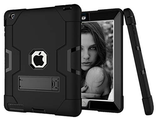 HyFone Hülle für iPad 2 3 4 - Robust Stoßfest Schwerlast Dauerhaft Ganzkörperschutz Schutzhülle Case Cover für iPad A1395 A1396 A1397 A1416 A1430 A1403 A1458 A1459 A1460 - [Schwarz/Schwarz] von HyFone