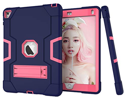 HyFone Hülle für iPad Air 2 iPad Pro 9.7" - Robust Stoßfest Schwerlast Dauerhaft Ganzkörperschutz Schutzhülle Case Cover für iPad A1566 A1567 A1673 A1674 A1675 - [Marineblau/Rose Rot] von HyFone