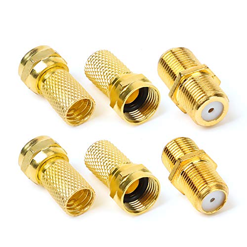 F-Connector Coupling Socket and F Connector 7 mm Gold-Plated with Rubber Seal Wide Nut for Coaxial Antenna Cable Extension Sat Cable BK Systems von Hyber&Cara