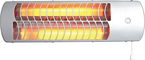 HyCell Wandheizstrahler Heizstrahler zur Wandmontage mit 2 Heizstufen (600W oder 1200W) für Terrasse, Wintergärten, Werkstätten, Arbeitstische, Wickeltisch, Baby Heizung, Haus, grau, 1900-0099, Silber von Hycell