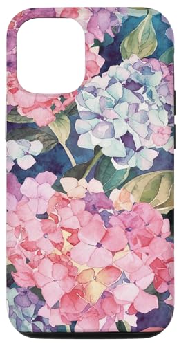 Hülle für iPhone 15 Pro Hortensien Floral Wildblumen Muster Grafik Aquarell von Hydrangea Floral Wildflowers Pattern Graphic