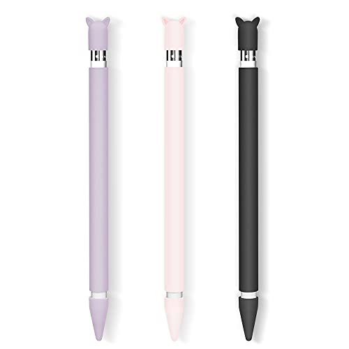 3 Pack Silikon Hülle Kompatibel mit Apple Pencil 1st Generation Schutzhülle Holder Halter Zubehör, Anti-Rutsch Grip Griff mit Ladekappe Kappe und Pen Nib Spitze Case Cover (Rosa&Violett&Schwarz ) von Hydream