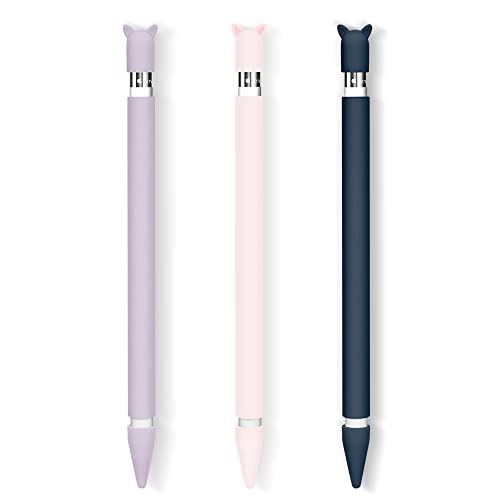 3 Pack Silikon Hülle Kompatibel mit Apple Pencil 1st Generation Schutzhülle Holder Halter Zubehör, Anti-Rutsch Grip Griff mit Ladekappe Kappe und Pen Nib Spitze Case Cover (Rosa&Violett&Dunkelblau) von Hydream