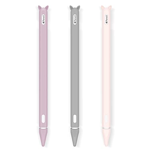 3 Pack Silikon Hülle Kompatibel mit Apple Pencil 2. Generation Abdeckung Schutzhülle Holder Halter Zubehör, Ultra Dünn Pen Stift Grip Griff Hülse und Pen Spitze Case Cover (Rosa&Violett& Grau) von Hydream