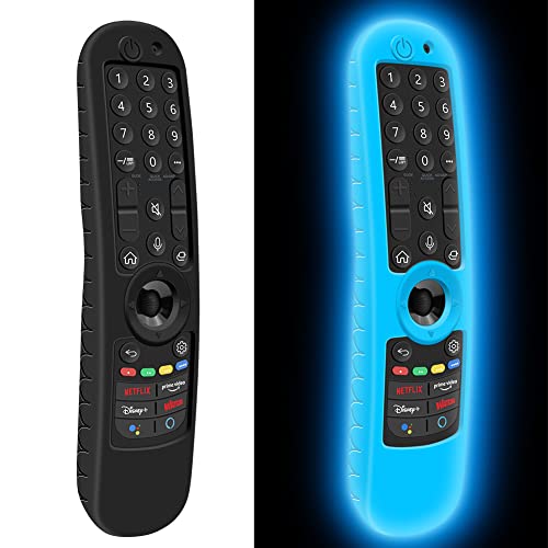 Silikon Hülle Schutzhülle für LG AN-MR21GA AN-MR21GC MR22GN MR22GA Magic Remote Fernbedienung mit NFC Cover Case Stoßfest Silikonhülle für LG 2021 Smart TV Voice Remote Control (Schwarz+ Glow Blue) von Hydream