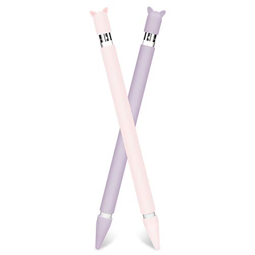 Silikon-Schutzhülle für Apple Pencil der 1. Generation, 2 Stück, Zubehör für iPad Pro 9,7 / 10,5 / 12,9 Zoll, süßer weicher Griff mit Ladekappen-Halter und 2 schützenden Federhüllen, Pink / Violett von Hydream