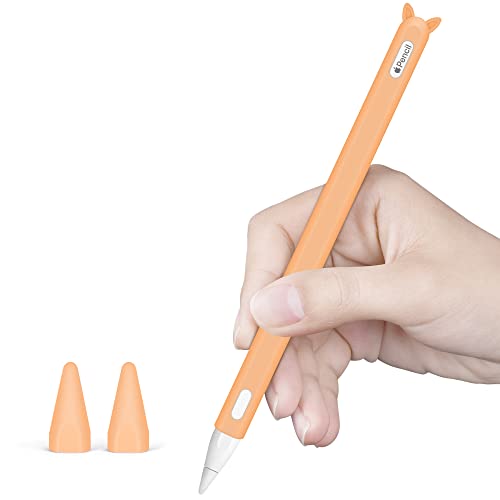 Silikon-Schutzhülle für Apple Pencil 2. Generation, Schutzhülle, Zubehör-Set für iPad Pro 11 12,9 Zoll 2018, niedliche weiche Griff-Tasche, Kappenhalter und 2 schützende Federabdeckungen (Orange) von Hydream