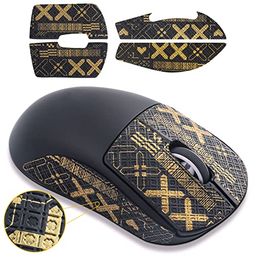Hyekic Mouse Grip Tape fit for Logitech G PRO X Superlight, 4pcs Anti-Slip Gaming Mouse Skins Self-Adhesive Pre-Cut Stickers-Sweat Resistant-Easy to Use-Professional Mice Upgrade Kit(Black Gold) von Hyekic
