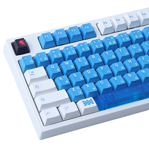 PBT Keycaps 135 Tasten Japanese Keycaps Blue Anime Set Cherry Profil Dye-Sublimation mit 7U Transparent Leertaste für Gateron Kailh Cherry MX Switches ANSI Layout Mechanische Tastaturen von Hyekic