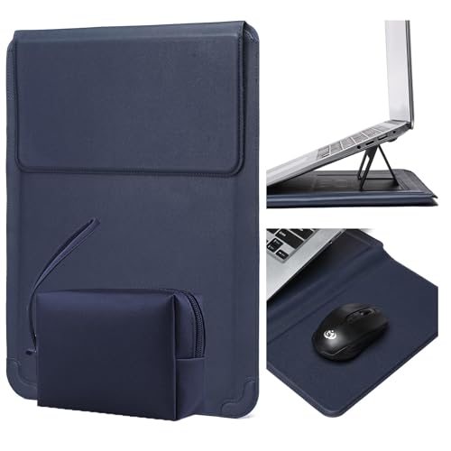 Hyfant Laptop-Hülle mit klappbarem Ständer und Mauspad 12-16 Zoll Leder Laptop-Tasche Notebook Schutzhülle Slim Bag für MacBook Air/Pro Dell Lenovo ThinkPad HP Samsung Asus (Dunkelblau, 13"-14") von Hyfant