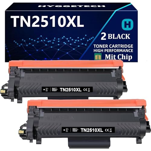 Hyggetech TN2510XL Toner Kompatible für Brother TN2510XL TN2510 Toner für Brother MFC-L2835DW Toner MFC-L2827DW MFC-L2800DW DCP-L2660DW DCP-L2620DW DCP-L2627DW MFC-L2860DW L2835DW (2 Schwarz) von Hyggetech