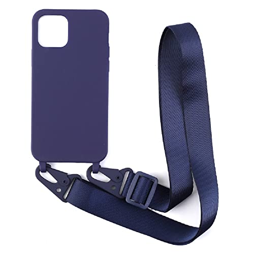 Handykette kompatibel mit iPhone 12/12 Pro(6.1") Hülle,Handyhülle Verstellbarer Necklace Silikonhülle Halsband Lanyard Schutzhülle Stoßfest TPU Bumper-Blau von Hykmy