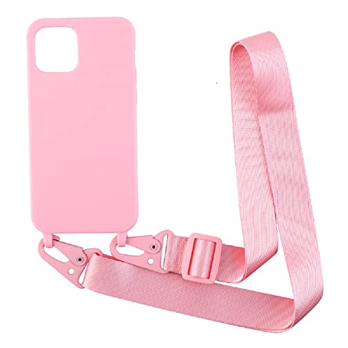 Handykette kompatibel mit iPhone 13(6.1") Hülle,Handyhülle Verstellbarer Necklace Silikonhülle Halsband Lanyard Schutzhülle Stoßfest TPU Bumper-Pink von Hykmy