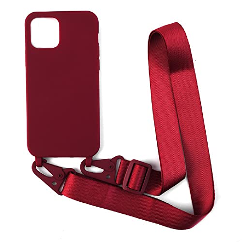 Handykette kompatibel mit iPhone 13 Pro(6.1") Hülle,Handyhülle Verstellbarer Necklace Silikonhülle Halsband Lanyard Schutzhülle Stoßfest TPU Bumper-Rot von Hykmy