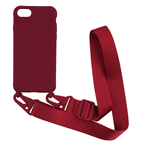 Handykette kompatibel mit iPhone 6 Plus/7 Plus/8 Plus(5.5") Hülle,Handyhülle Verstellbarer Necklace Silikonhülle Halsband Lanyard Schutzhülle Stoßfest TPU Bumper-Rot von Hykmy