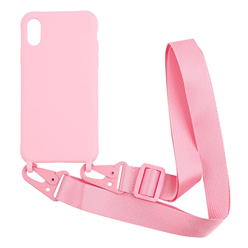 Handykette kompatibel mit iPhone X/XS Hülle,Handyhülle Verstellbarer Necklace Silikonhülle Halsband Lanyard Schutzhülle Stoßfest TPU Bumper-Pink von Hykmy