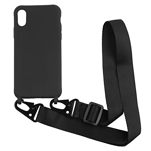 Handykette kompatibel mit iPhone X/XS Hülle,Handyhülle Verstellbarer Necklace Silikonhülle Halsband Lanyard Schutzhülle Stoßfest TPU Bumper-Schwarz von Hykmy