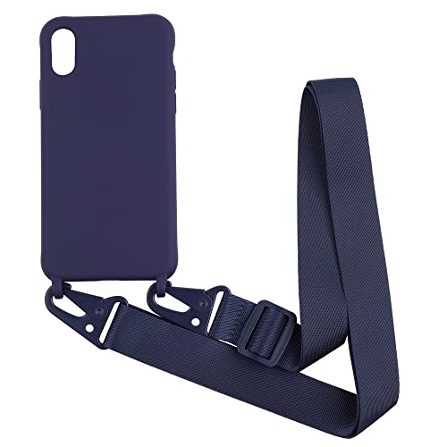 Handykette kompatibel mit iPhone XR Hülle,Handyhülle Verstellbarer Necklace Silikonhülle Halsband Lanyard Schutzhülle Stoßfest TPU Bumper-Blau von Hykmy