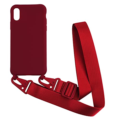 Handykette kompatibel mit iPhone XR Hülle,Handyhülle Verstellbarer Necklace Silikonhülle Halsband Lanyard Schutzhülle Stoßfest TPU Bumper-Rot von Hykmy