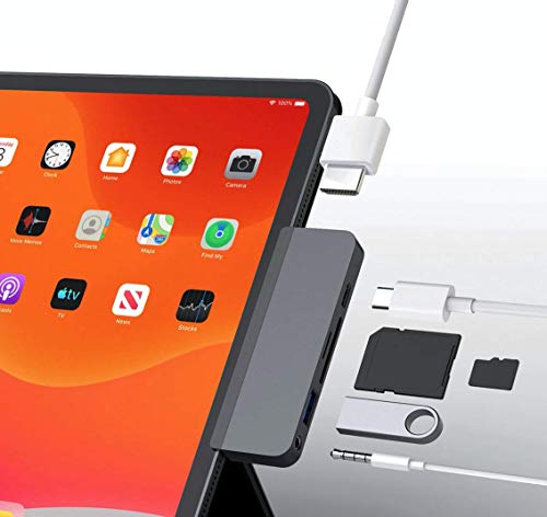 Hyper - HyperDrive 6-in-1 USB-C Hub für iPad Pro/Air - 3.5mm Audio Klinkenstecker, USB-A, SD, Micro SD, USB-C, HDMI - Space Grey, HD319B-GRAY von Hyper