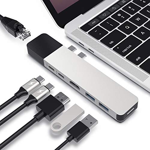 HyperDrive USB C Hub, 6-in-2-Doppel-Typ-C-Adapter mit 40 Gbit/s USB C 100W, 5 Gbit/s PD 60W, 2 USB 3.0, Gigabit-Ethernet, 4K HDMI, Thunderbolt 3 Dock für MacBook Pro 2020 2019 von Hyper