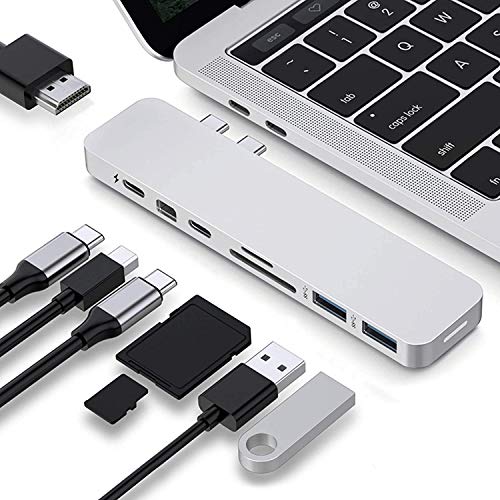 HyperDrive USB C Hub 8-in-2 Sanho Typ C MacBook Pro Hub mit HDMI-Mini-Diaplay-Anschluss Thunderbolt 3 USB-C 3.1 Stromversorgung SD/MicroSD-Kartenleser für MacBook Pro & Air 13 "15" Silber von Hyper