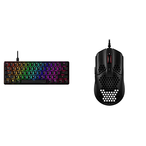 HyperX Alloy Origins 60 - Mechanische Gaming-Tastatur, Schwarz & Pulsefire Haste Gaming-Maus – Ultraleicht, 59g, Wabenschale, Hex-Design, Hyperflex-Kabel, bis zu 16.000 DPI von HyperX